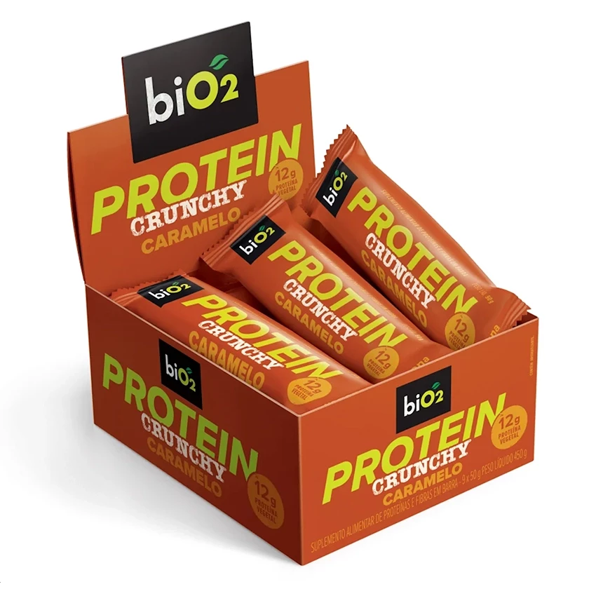 Caixa de Barra de Proteína biO2 Protein Crunchy Bar Caramelo 50g