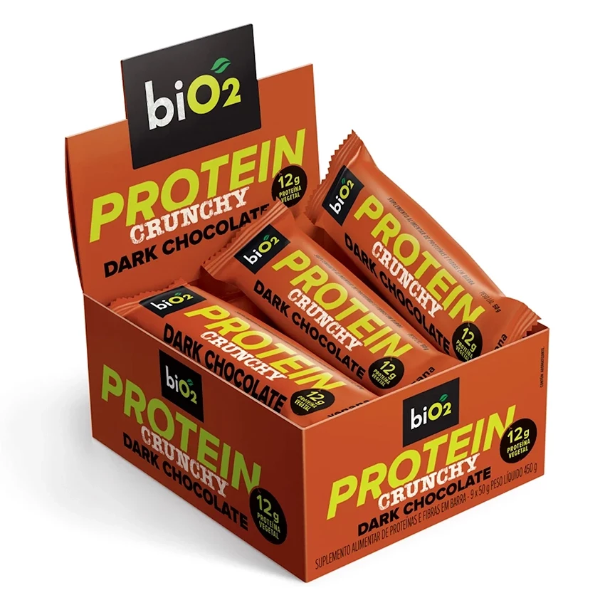 Caixa de Barra de Proteína biO2 Protein Crunchy Bar Dark Chocolate 50g